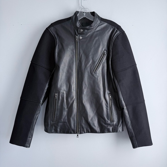 VINCE Leather Paneled Wool Moto Men’s Jacket Lambskin Black Size S Biker - Picture 3 of 16